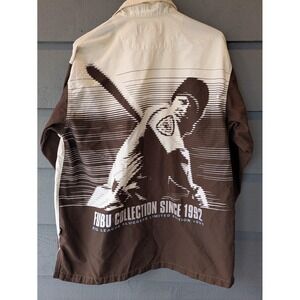 FUBU Shirt Mens XL Brown Baseball Graphic Button Up Big League Sluggers Limited